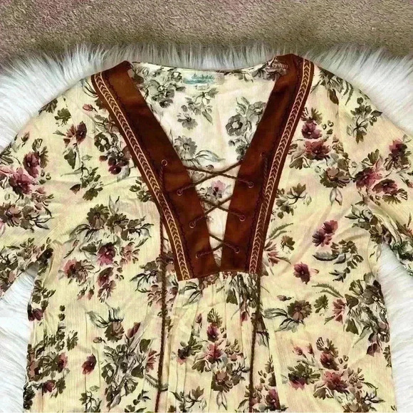 Altar’d State Boho Deep V Tie Floral Tunic Top / Dress - Picture 2 of 6